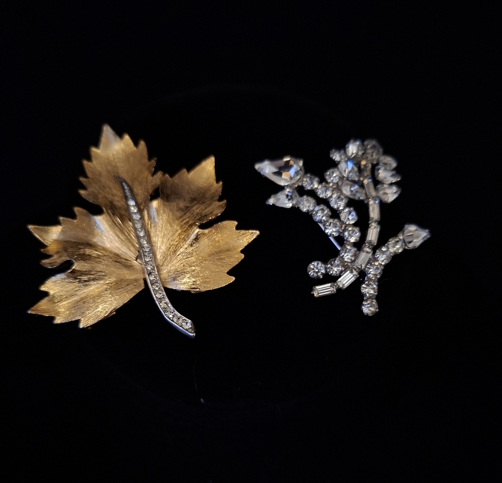 Two Vintage Fashion Rhinestone And Goldtone Brooches/pins